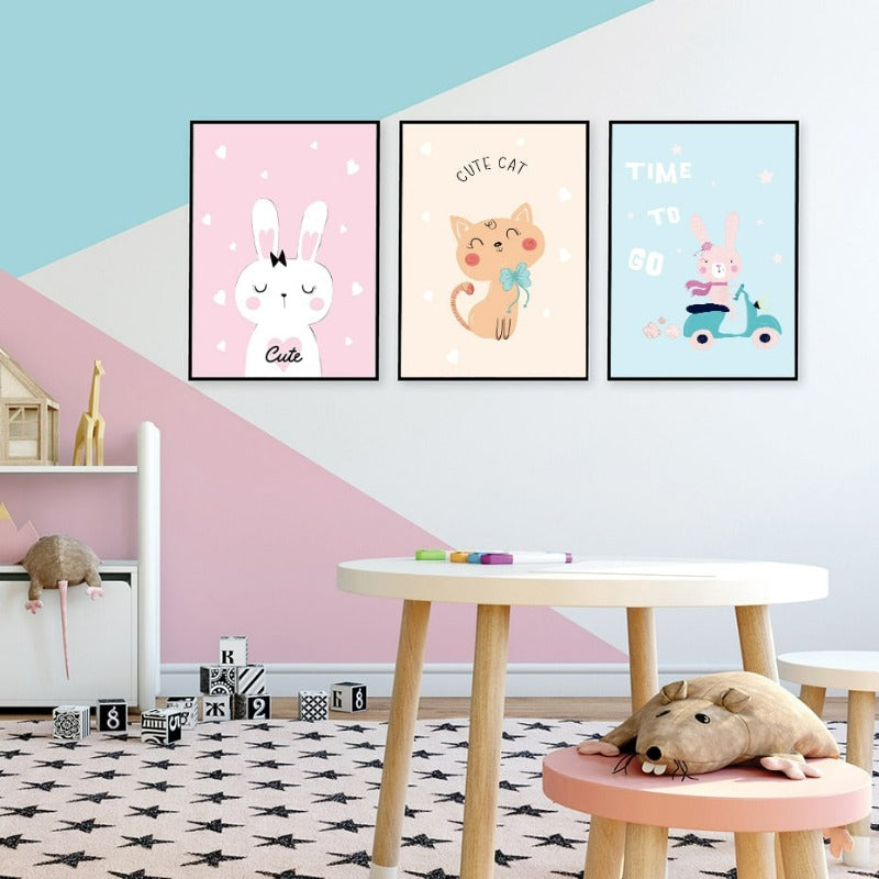 Cute Cat Bunny - Canvas Wall Art Painting | Bowlift
