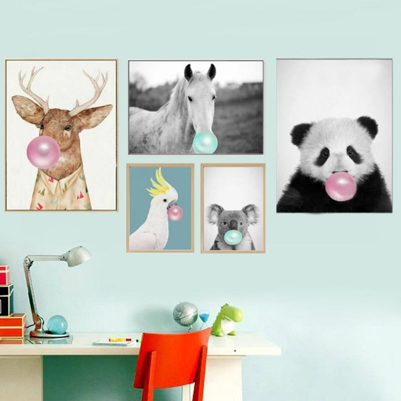 Cute Animals Blowing Bubbles - Canvas Wall Art Painting | Bowlift