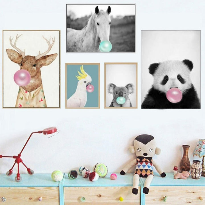 Cute Animals Blowing Bubbles - Canvas Wall Art Painting | Bowlift
