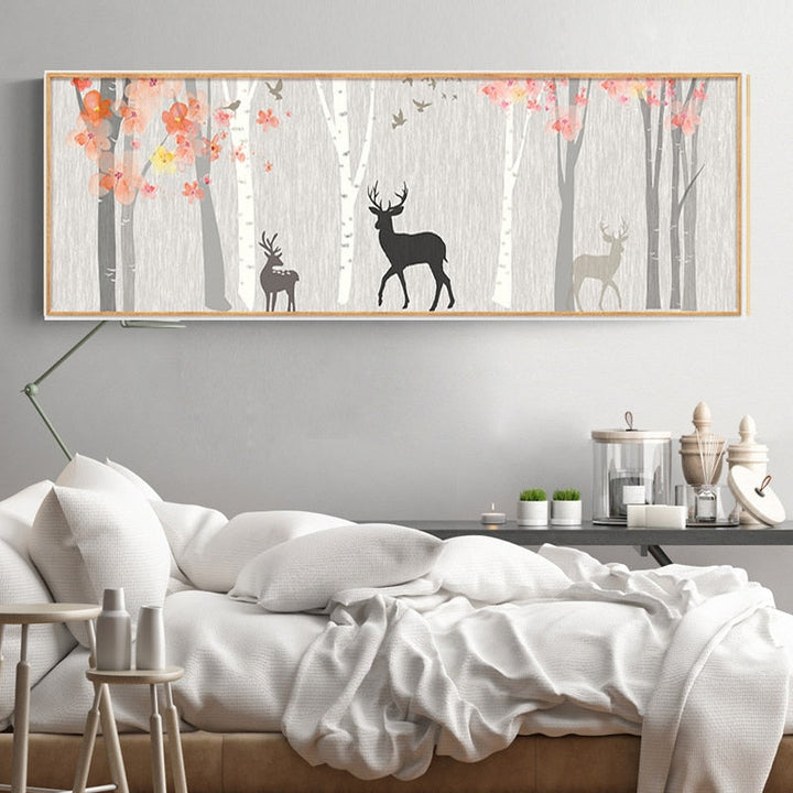 Woodland Deer Landscape - Canvas Wall Art Painting | Bowlift