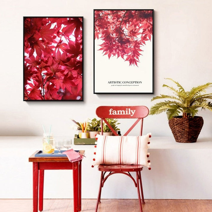 Nordic Red Leaf Artistic Conception Poster - Canvas Wall Art Painting | Bowlift