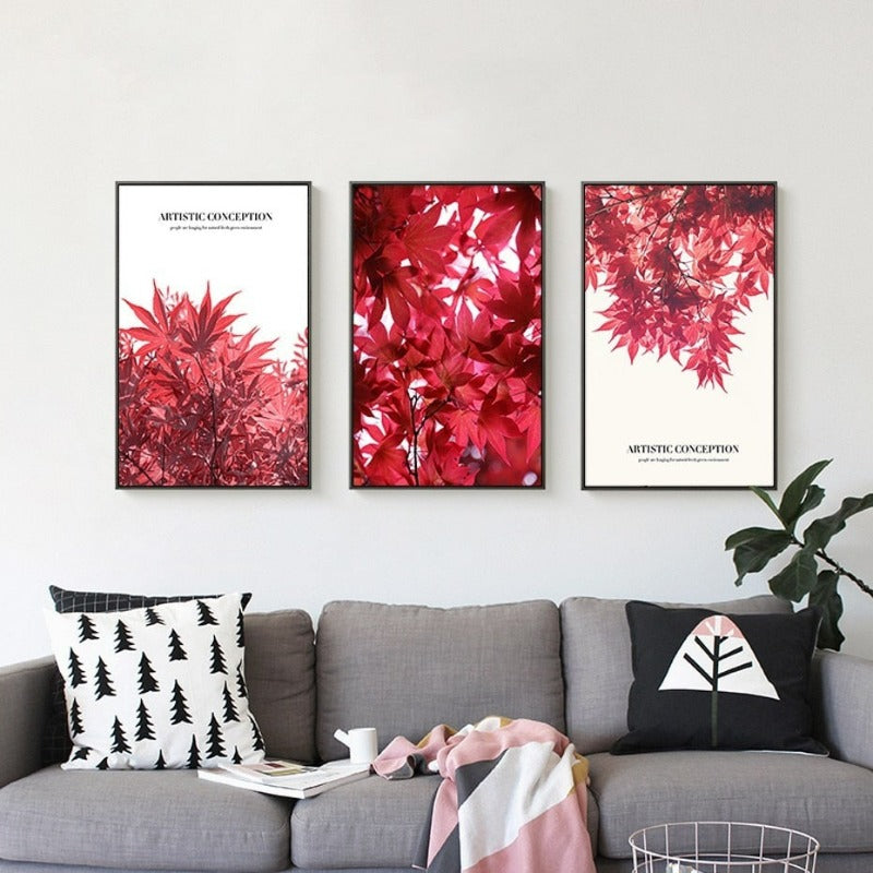 Nordic Red Leaf Artistic Conception Poster - Canvas Wall Art Painting | Bowlift