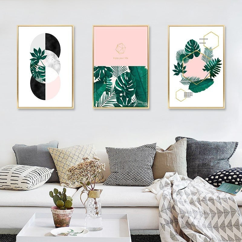 Nordic Scandinavian Plant Leaf Geometric - Canvas Wall Art Painting | Bowlift