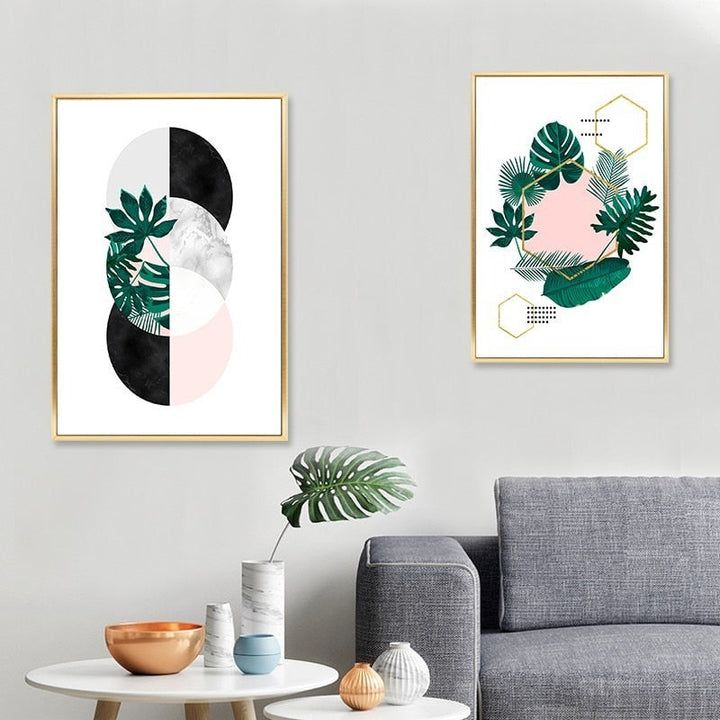 Nordic Scandinavian Plant Leaf Geometric - Canvas Wall Art Painting | Bowlift