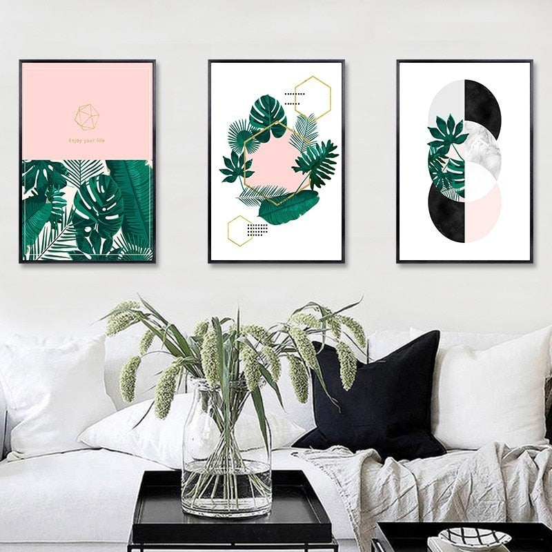 Nordic Scandinavian Plant Leaf Geometric - Canvas Wall Art Painting | Bowlift