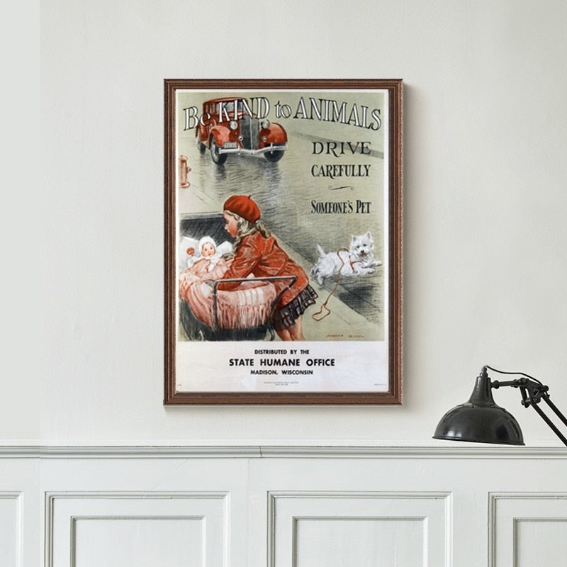 Vintage Be Kind to Animals - Canvas Wall Art Painting | Bowlift