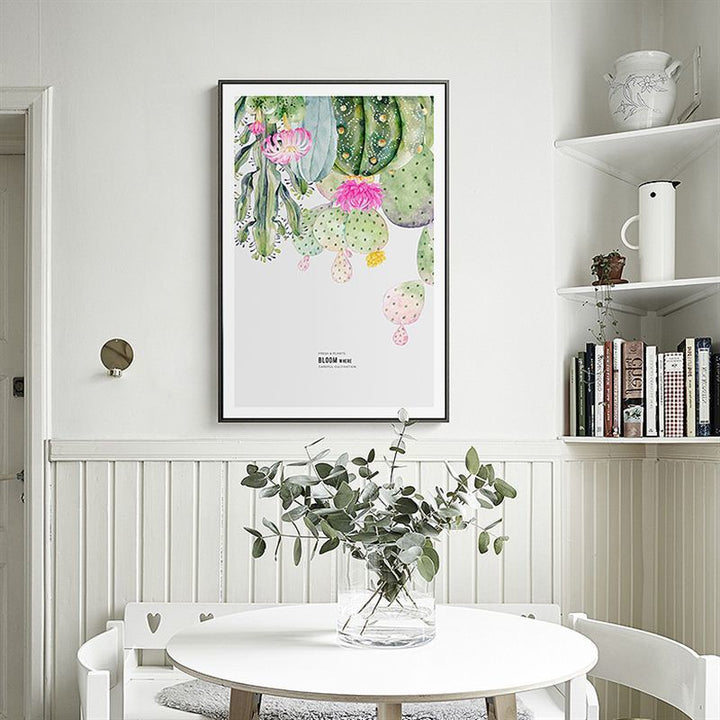 Nordic Cactus Flower Potted Plant Poster - Canvas Wall Art Painting | Bowlift