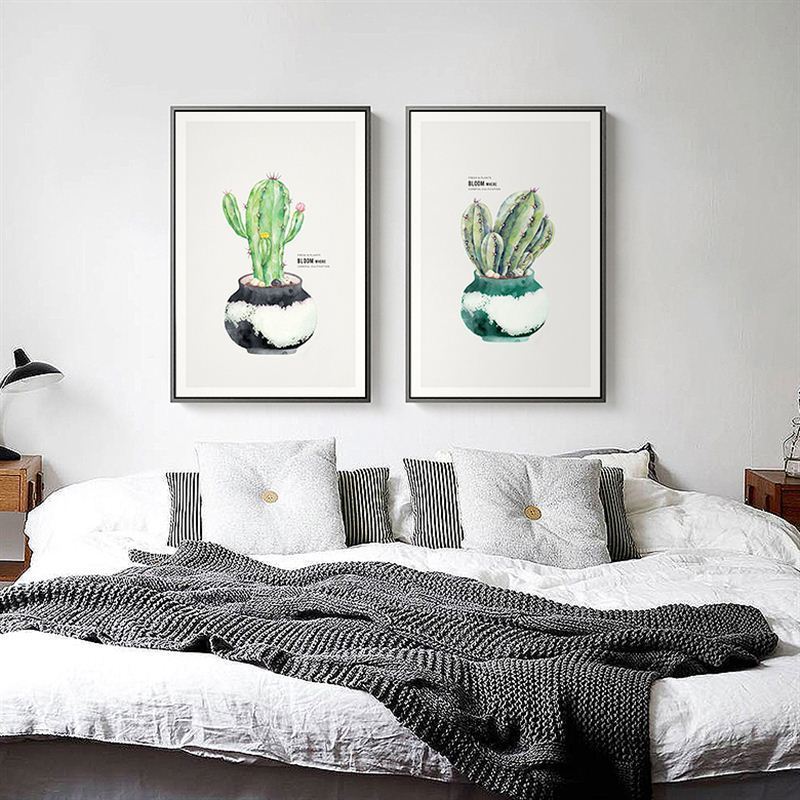 Nordic Cactus Flower Potted Plant Poster - Canvas Wall Art Painting | Bowlift