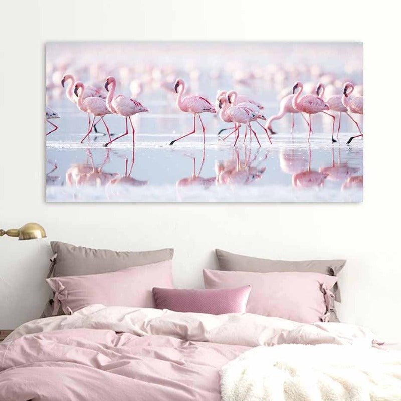 Beautiful Flamingo In Lake - Canvas Wall Art Painting | Bowlift