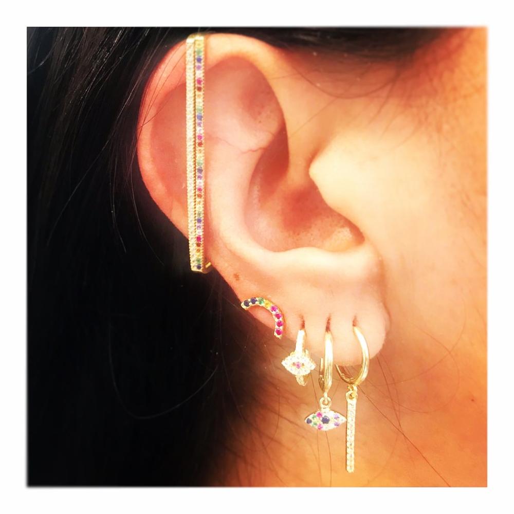 BowLift | 1 piece ear white rainbow cz rectangle cuff earring