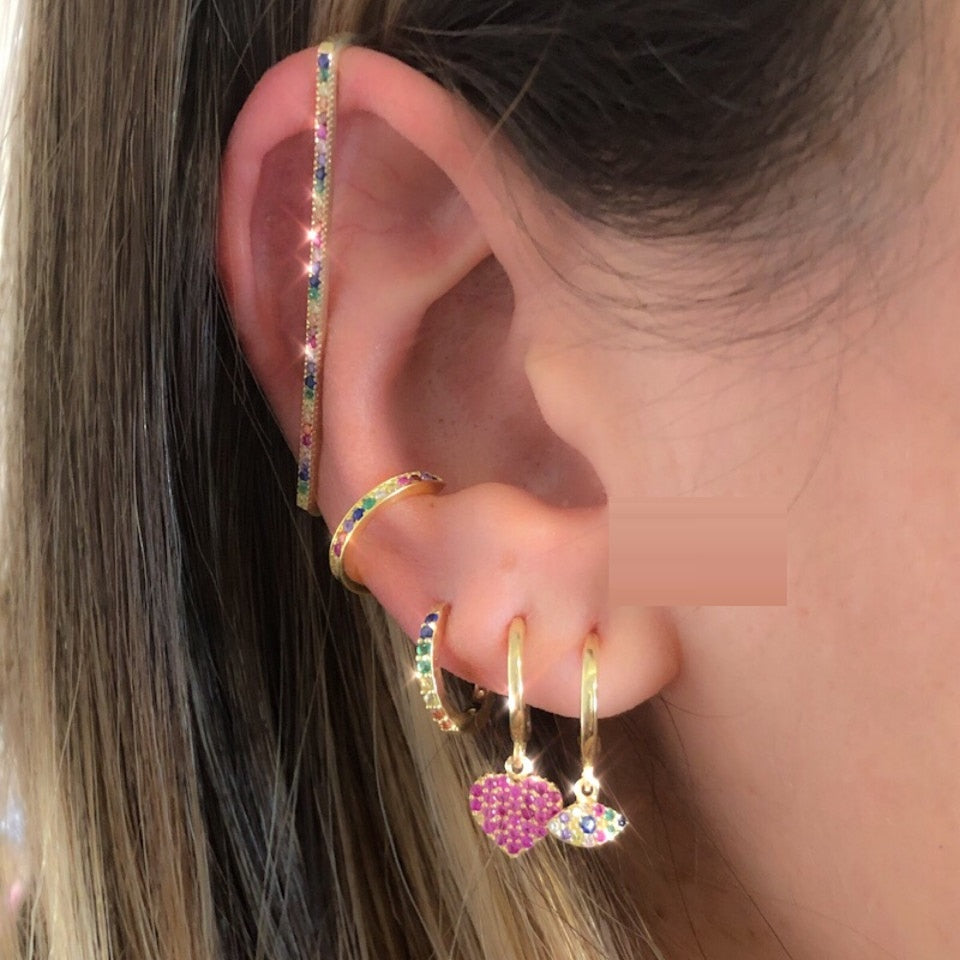 BowLift | 1 piece ear white rainbow cz rectangle cuff earring