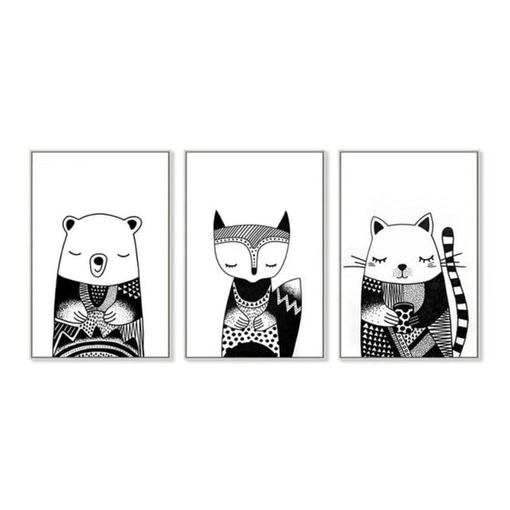 Woodland Bear Fox Cat - Canvas Wall Art Painting | Bowlift