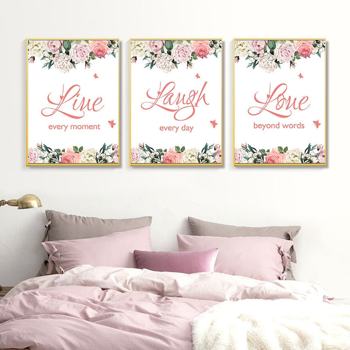 Live Laugh Live Quotes Floral Wall Art  - Canvas Wall Art Painting | Bowlift