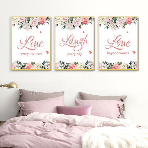 Live Laugh Live Quotes Floral Wall Art  - Canvas Wall Art Painting | Bowlift