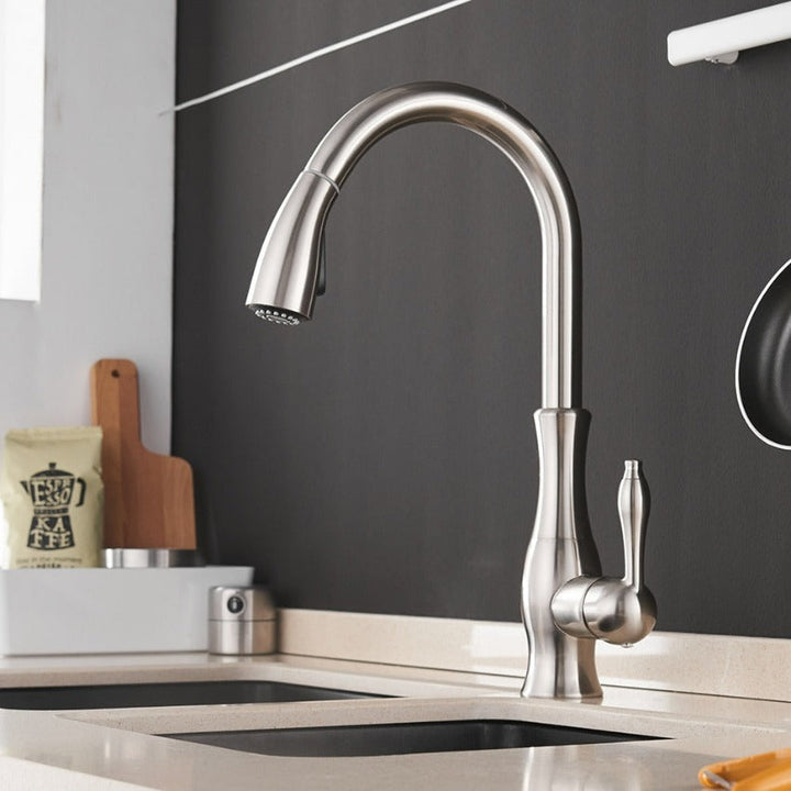 BowLift | Modern Pull-Out Kitchen Mixer Tap – Stainless Steel 360° Swivel with Extendable Spray Head