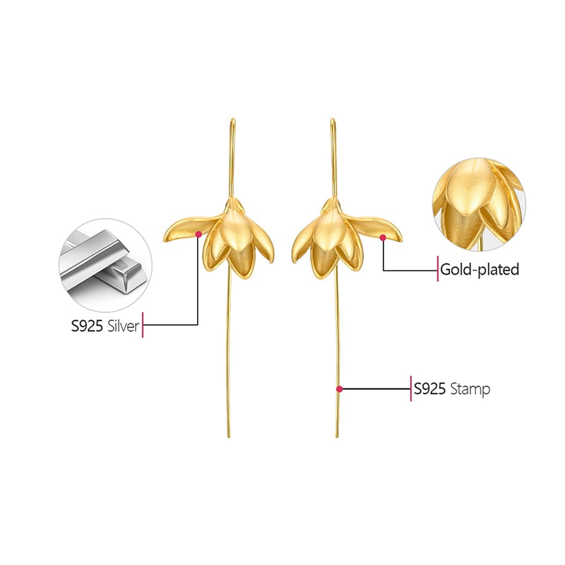 BowLift | 18K Gold Elegant Magnolia Flower Dangle Earrings