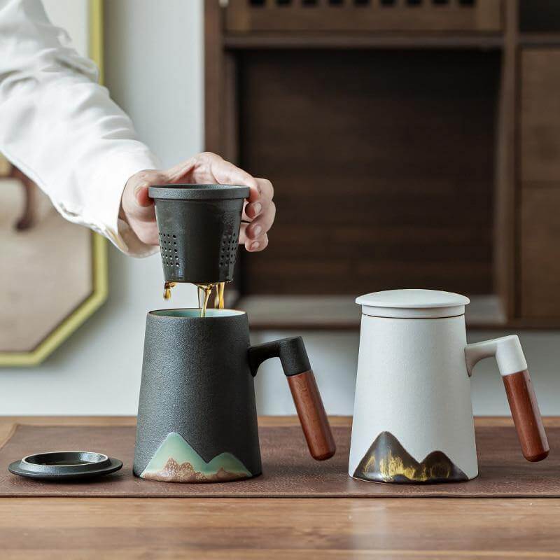BowLift | Mountain Art Ceramic Tea Mugs With Filter