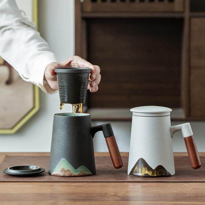 BowLift | Mountain Art Ceramic Tea Mugs With Filter