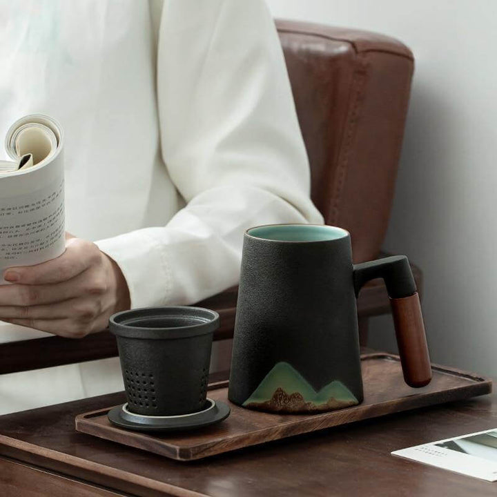 BowLift | Mountain Art Ceramic Tea Mugs With Filter