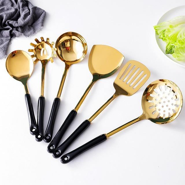 BowLift | Golden Kitchen Utensils with Stand