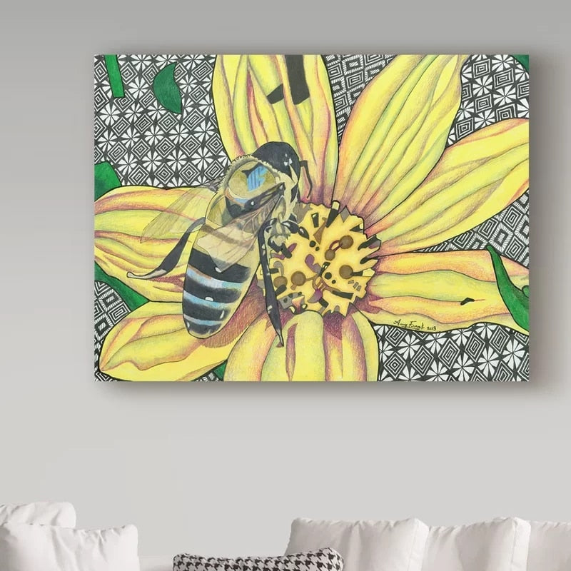 Yellow Flower and Bee - Canvas Wall Art Painting | Bowlift