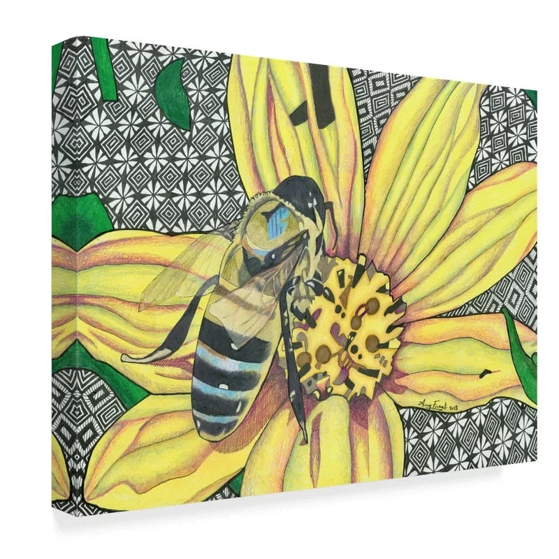 Yellow Flower and Bee - Canvas Wall Art Painting | Bowlift