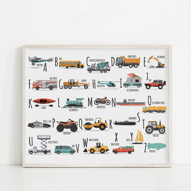 Printed Car Alphabet - Canvas Wall Art Painting | Bowlift