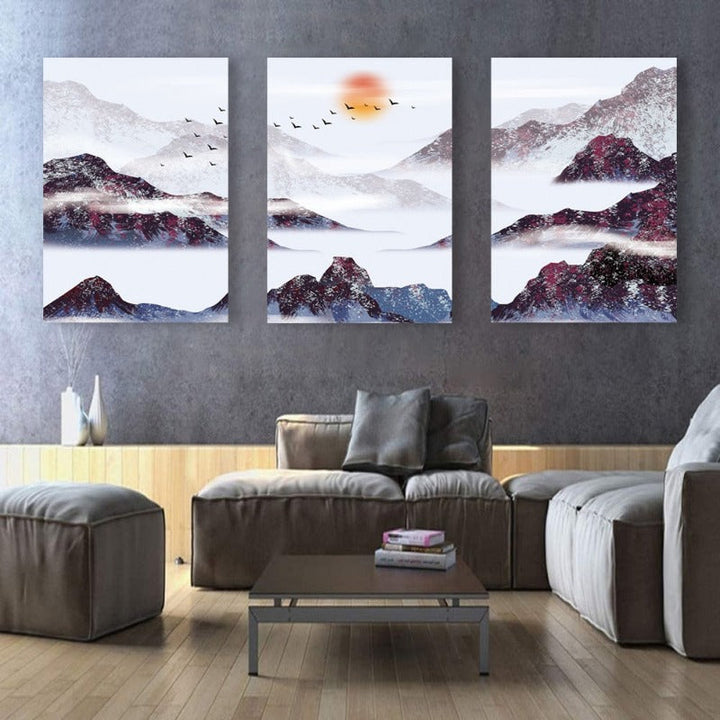 Mountain's Red Sun - Canvas Wall Art Painting | Bowlift