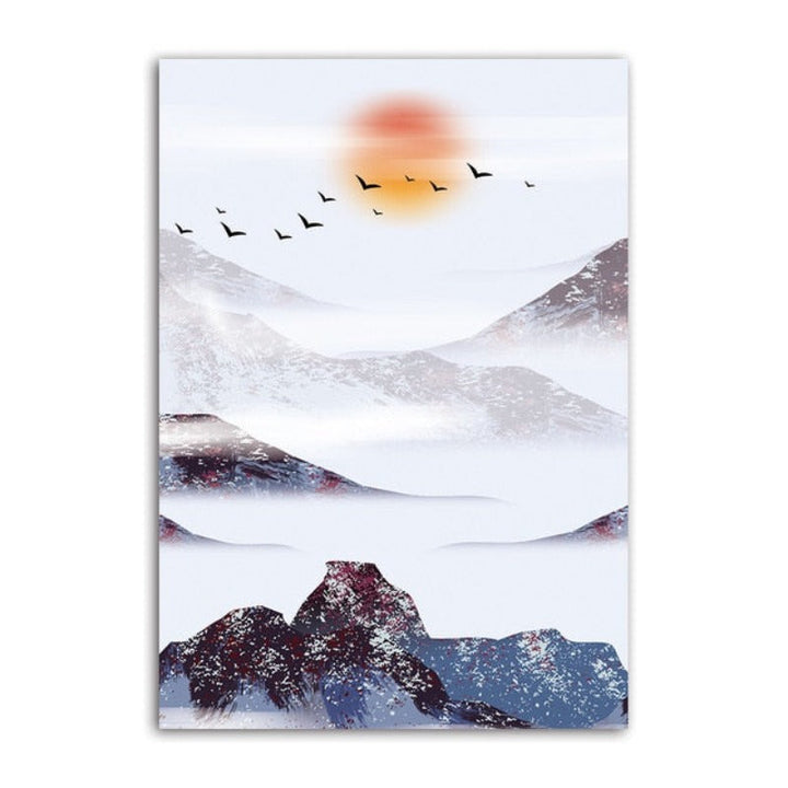 Mountain's Red Sun - Canvas Wall Art Painting | Bowlift