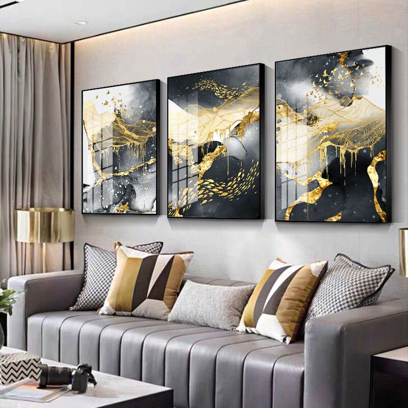 Golden, Black, and White Splashes - Canvas Wall Art Painting | Bowlift