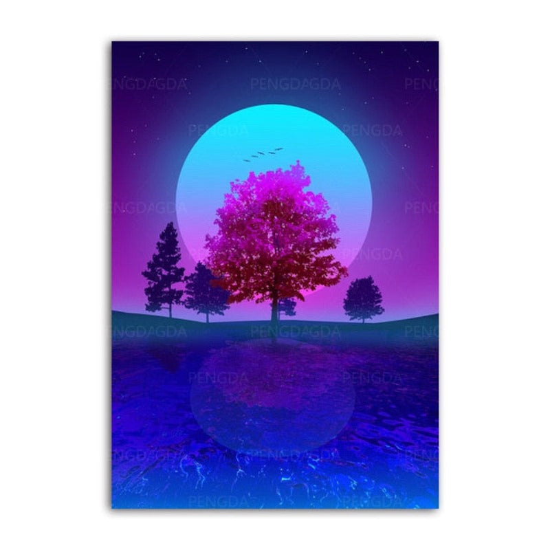 Synthwave Fuji - Canvas Wall Art Painting | Bowlift