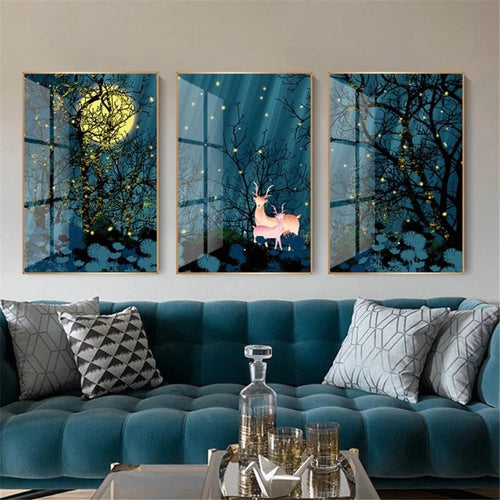 Starry Forest Night Scenery - Canvas Wall Art Painting | Bowlift