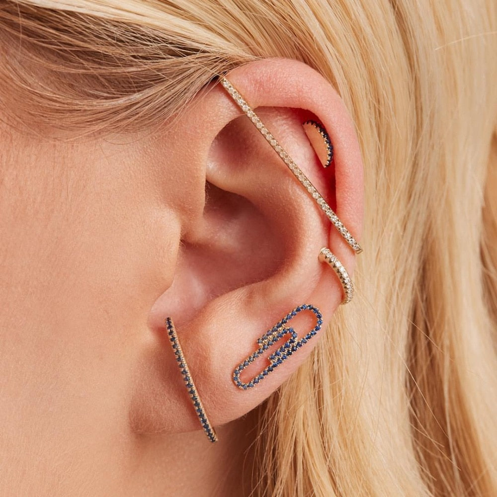 BowLift | 1 piece ear white rainbow cz rectangle cuff earring