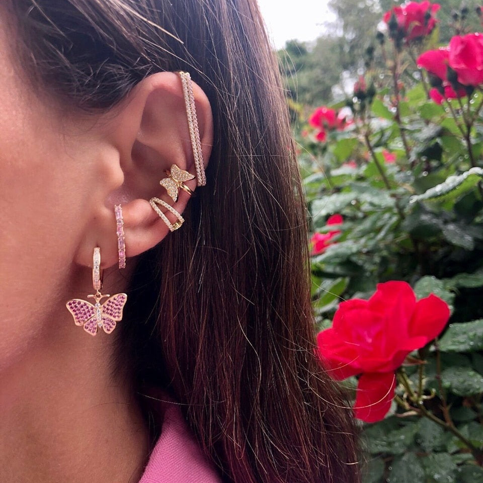 BowLift | 1 piece ear white rainbow cz rectangle cuff earring