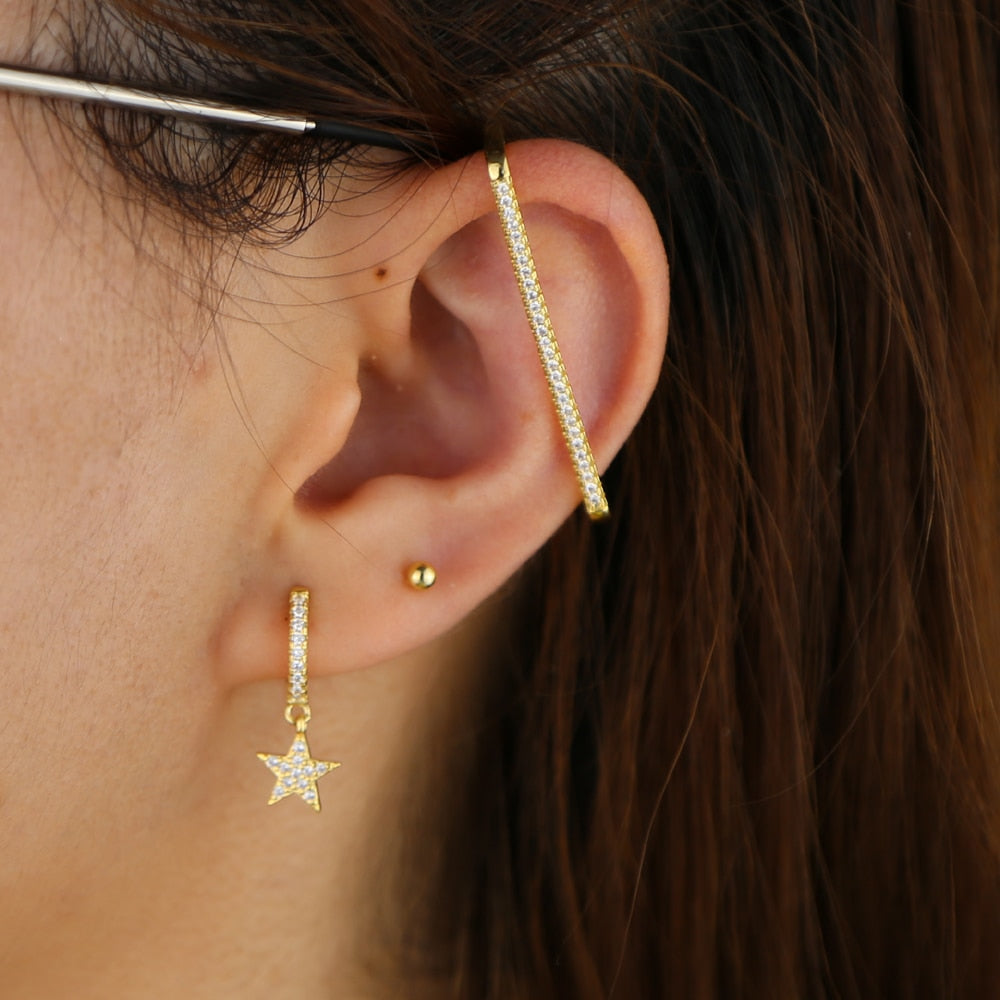 BowLift | 1 piece ear white rainbow cz rectangle cuff earring