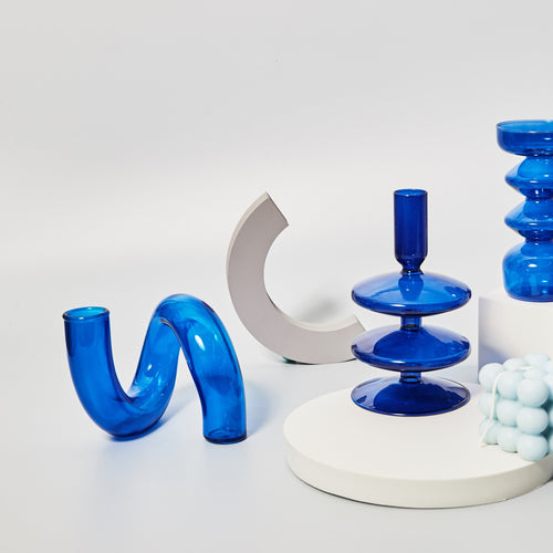 Modern Glass Candleholder-Blue | Bowlift