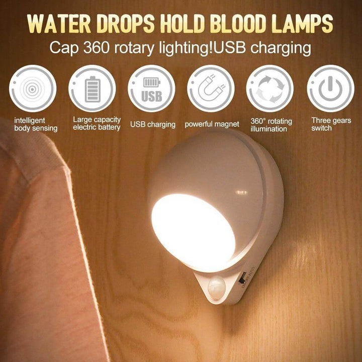 360 Rotating Water Drop Body Sensing RechargeaBowlifte Lamp | Bowlift