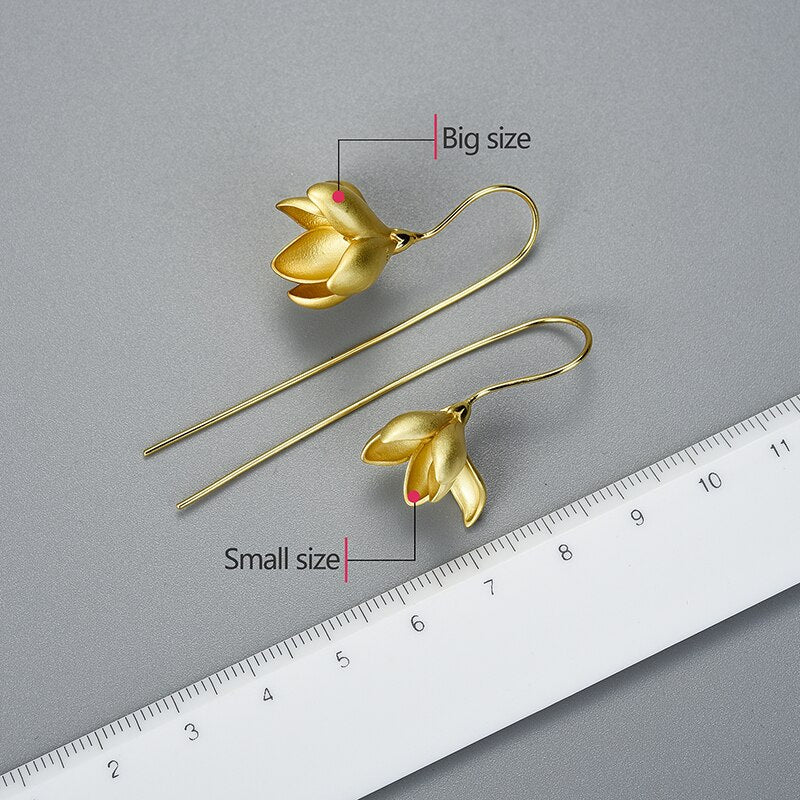 BowLift | 18K Gold Elegant Magnolia Flower Dangle Earrings