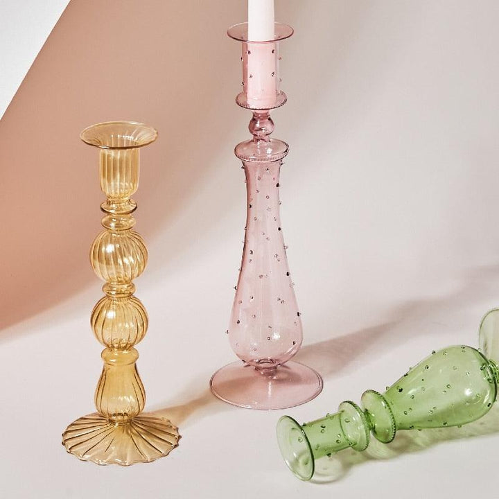 BowLift | GlowCharm Pastel Glass Candle Holder | Decorative Candle Stands | Elegant Table Decor