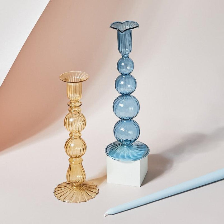 BowLift | GlowCharm Pastel Glass Candle Holder | Decorative Candle Stands | Elegant Table Decor