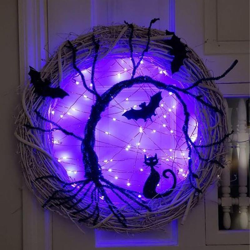 BowLift | Black Bat Cat Halloween Door Wreath Led Light