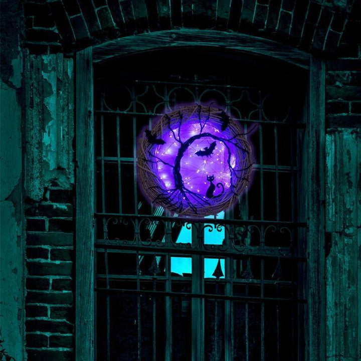 BowLift | Black Bat Cat Halloween Door Wreath Led Light