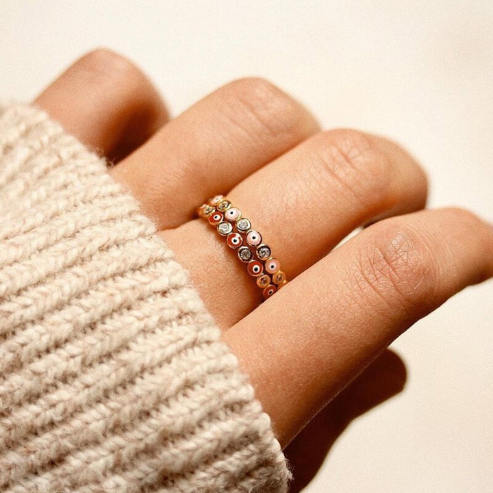 BowLift | Bohemian Rainbow Evil Eye Rhinestone Filled Gold Rings