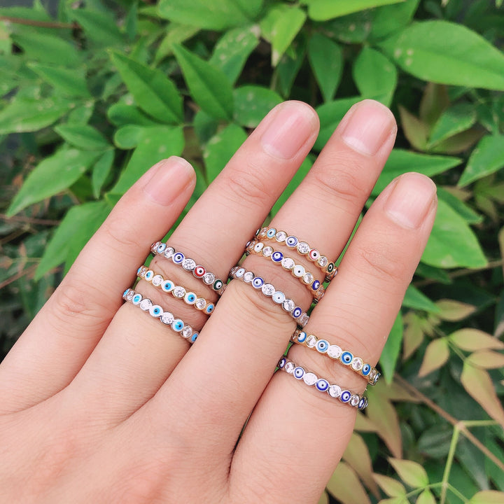 BowLift | Bohemian Rainbow Evil Eye Rhinestone Filled Gold Rings