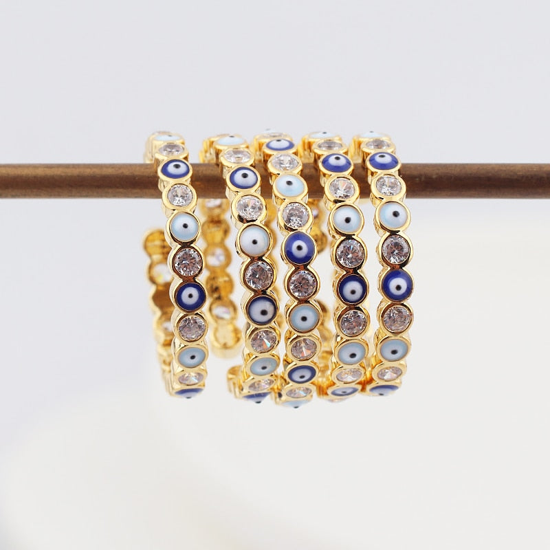 BowLift | Bohemian Rainbow Evil Eye Rhinestone Filled Gold Rings