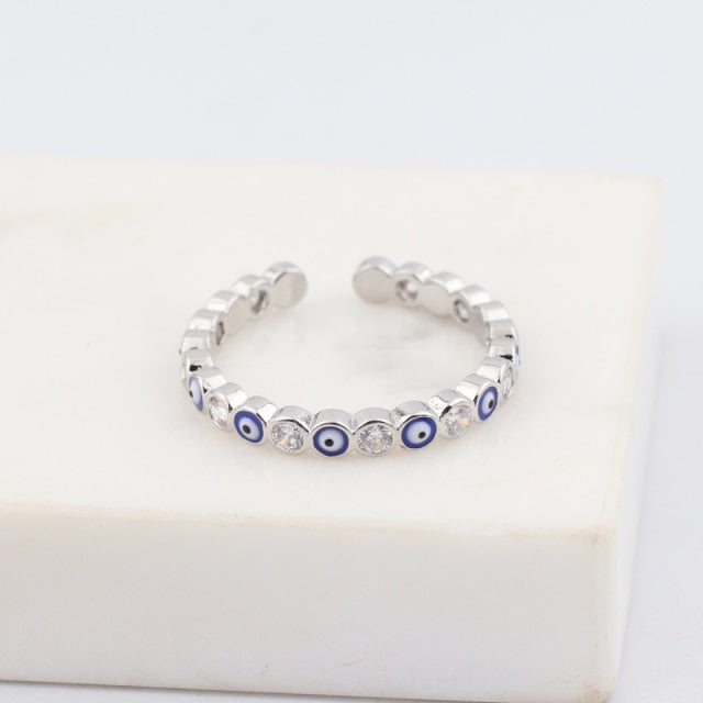 BowLift | Bohemian Rainbow Evil Eye Rhinestone Filled Gold Rings