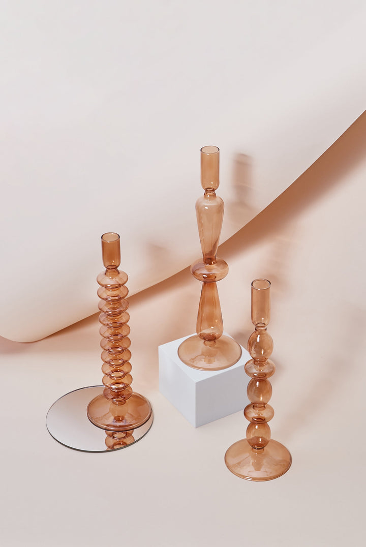 Modern Glass Candleholder-Brown | Bowlift