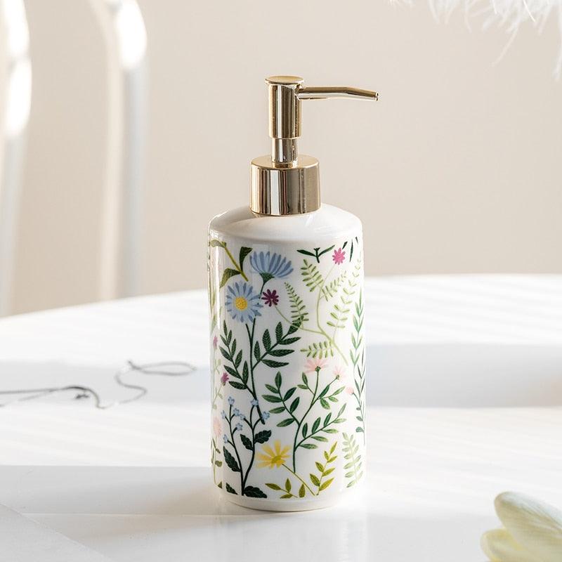 BowLift | Soap dispenser made of ceramic with floral design