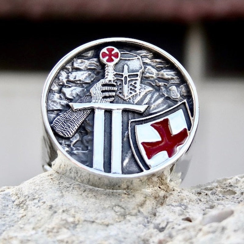 BowLift | Mens Knights Templar Red Cross 316L Stainless Steel Rings for Men