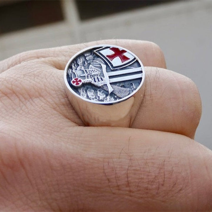 BowLift | Mens Knights Templar Red Cross 316L Stainless Steel Rings for Men